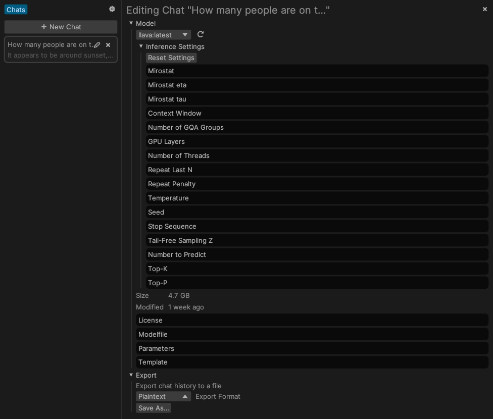 Ellama's chat edit panel