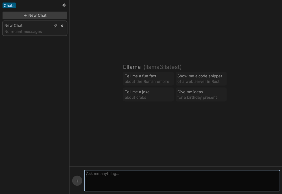 Ellama's greeting screen